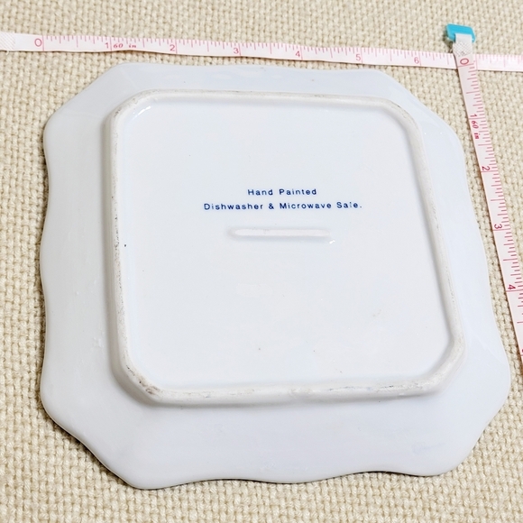 Vintage Andrea by Sadek Blue & White Square Dish with Raised Scrolling - Picture 5 of 6